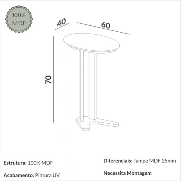 Mesa Auxiliar Oval 60cm Dalla Costa - Freijó - Imagem 4